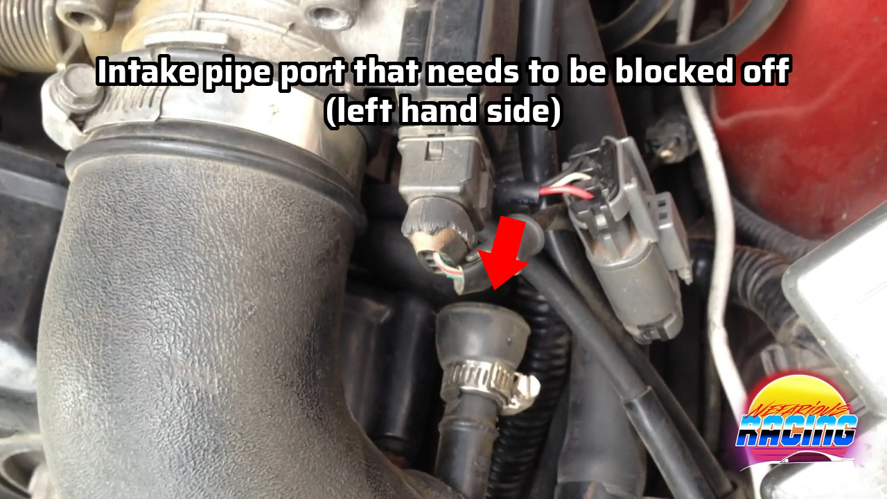 Location of intake pipe ports that need to be blocked off when installing a catch can on Nissan 300zx Z32