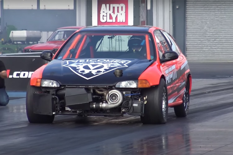 Honda Civic Drag racing car with staggered wheels